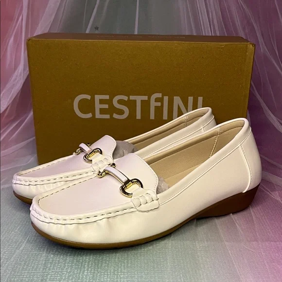 CESTfINI Women's White Loafers - Picture 2 of 8